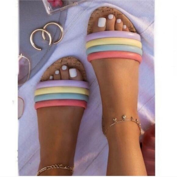 Qupid Women's Puffy Strappy Cork Slide Sandal with Pastel Colors in Size 7 - Picture 11 of 11